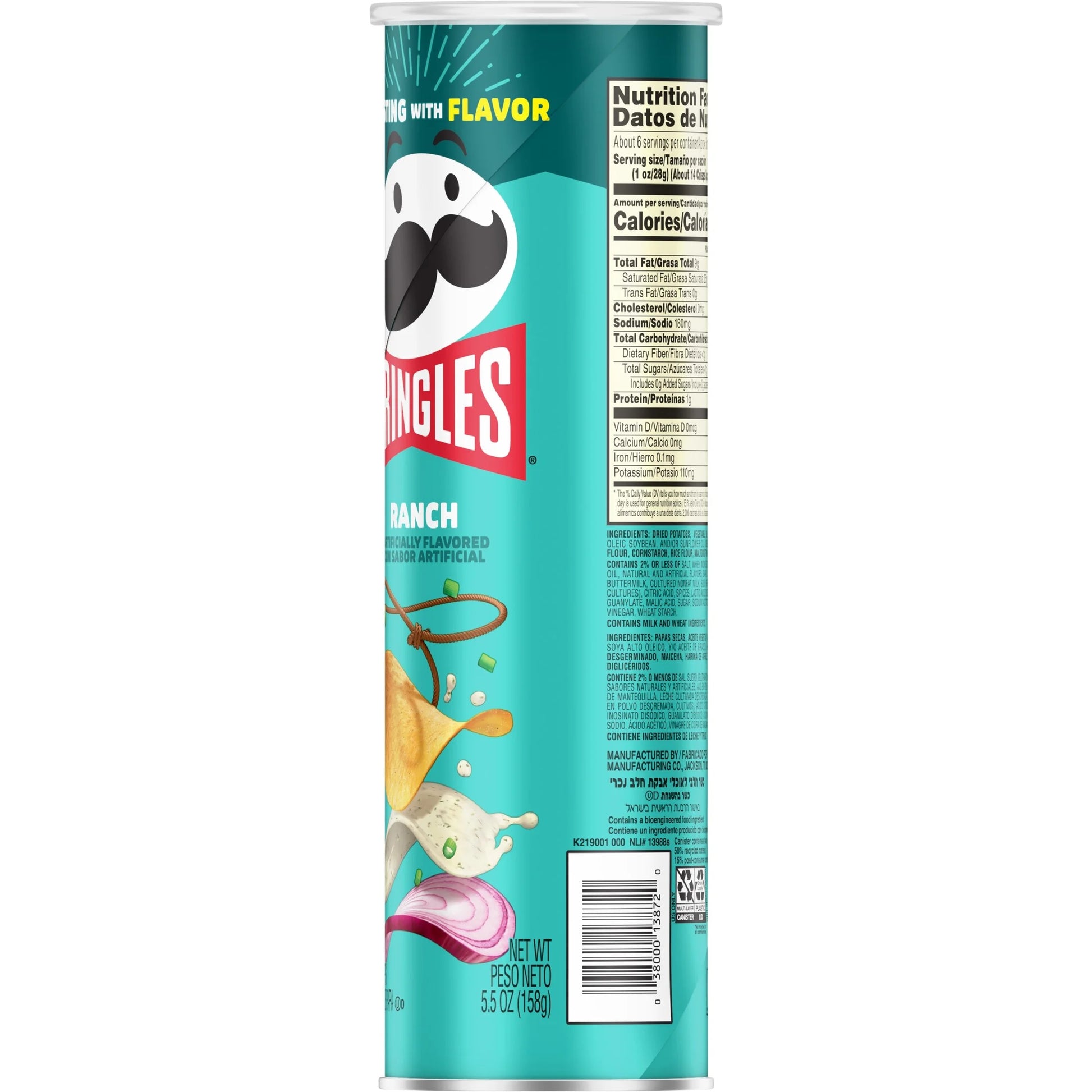 Ranch Potato Crisps Chips, Lunch Snacks, 5.5 Oz Canister