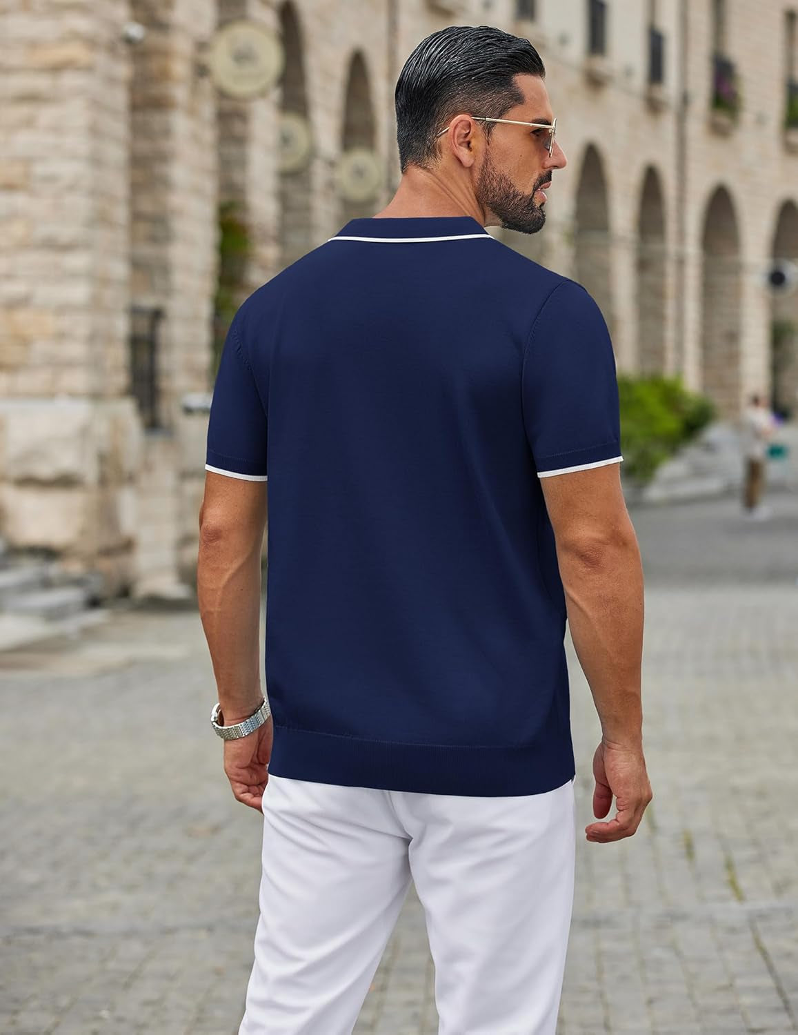 Men'S Zipper Polo Shirt Casual Knit Short Sleeve Polo T Shirt Classic Fit Shirts