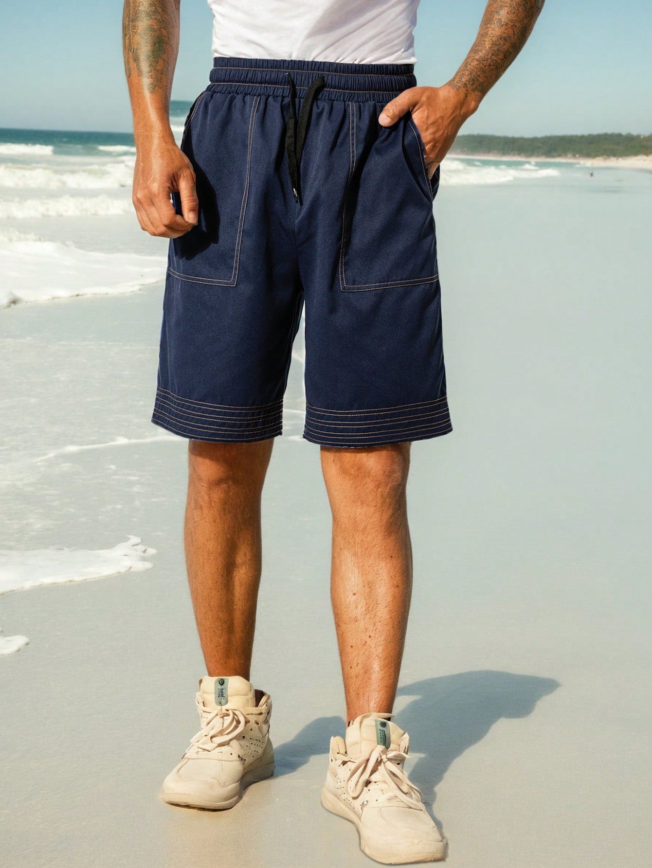 Men Spring/Summer Casual Short Sleeve Colorblock Shirt Set