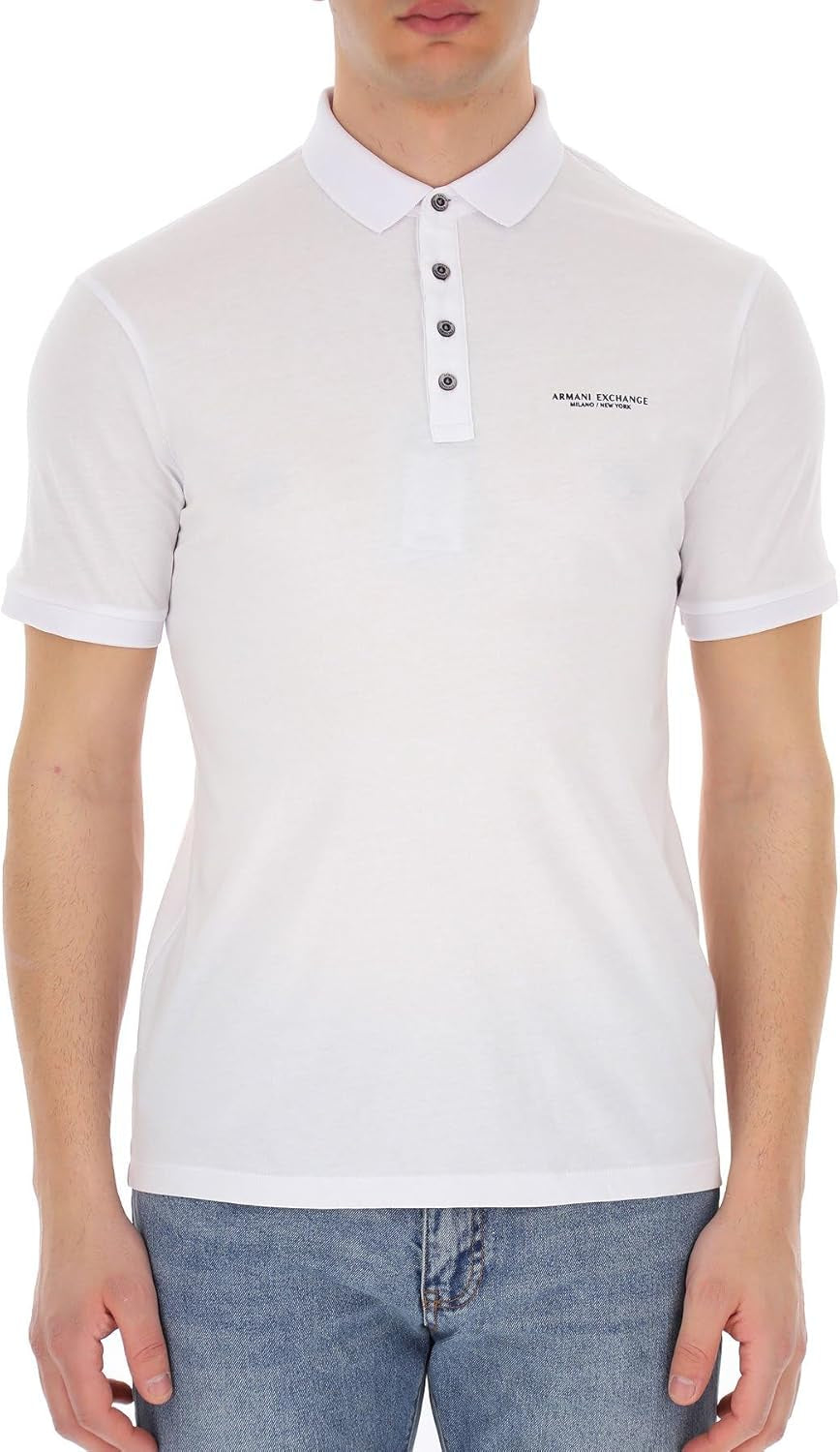 Armani Exchange Mens Short Sleeve Milano/New York Logo Jersey Polo Shirt
