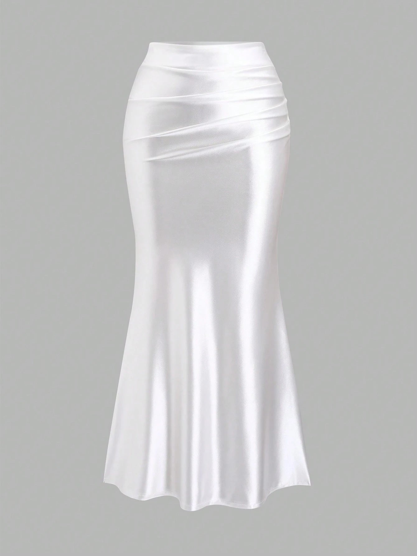 Sweetra Women'S White Pleated Fishtail Skirt, Elegant