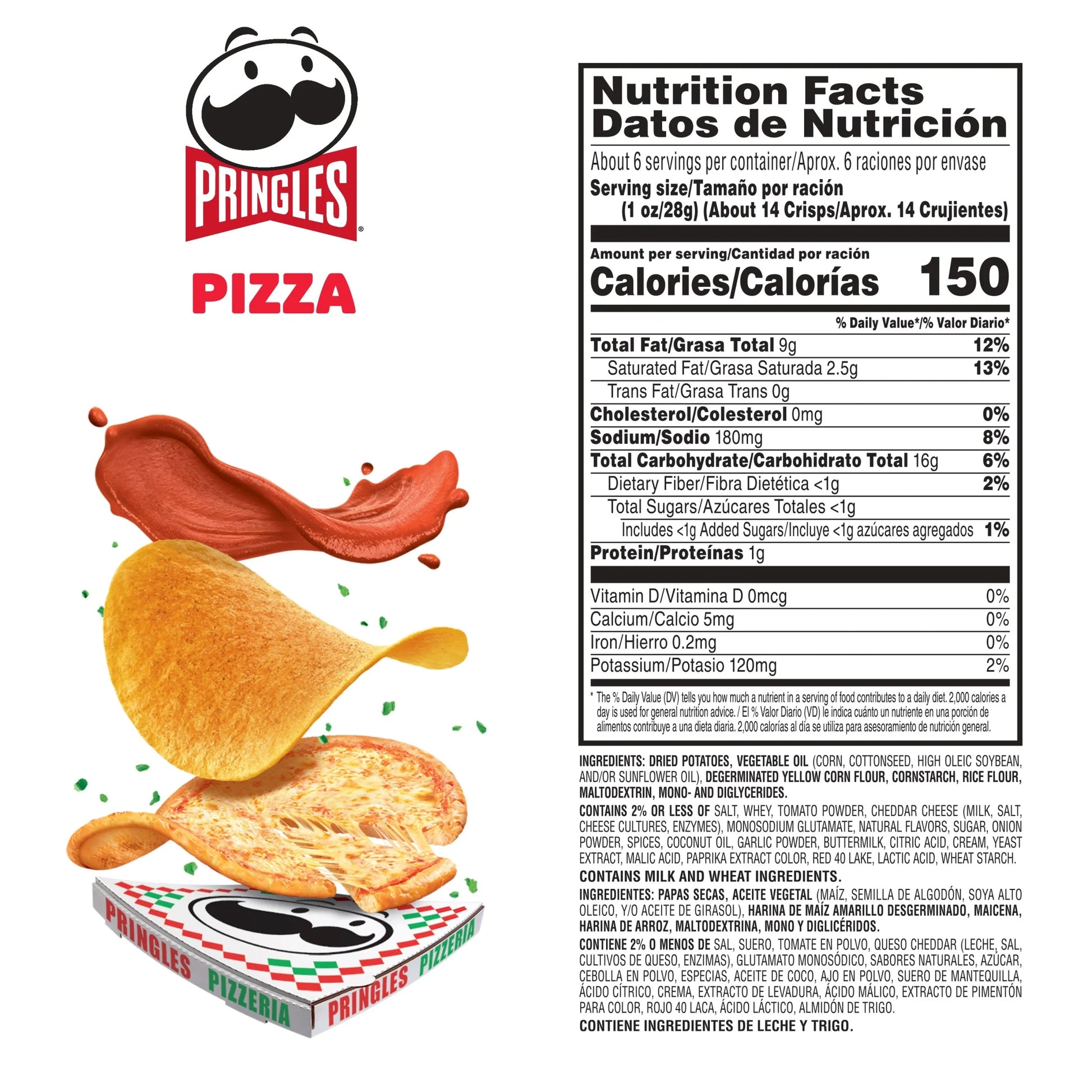 Pizza Potato Crisps Chips, Lunch Snacks, 5.5 Oz Canister