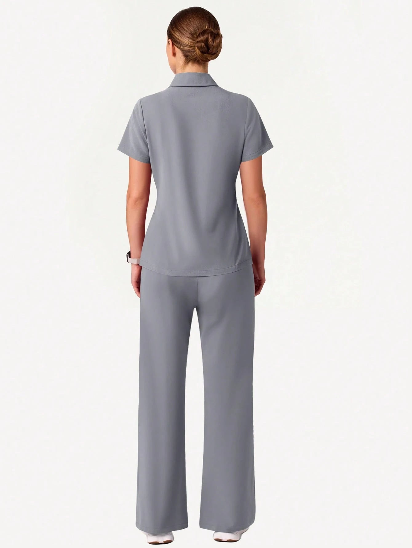 Cimmuovere 2Pcs Solid Color Pocket Top and Pants Pajama Set