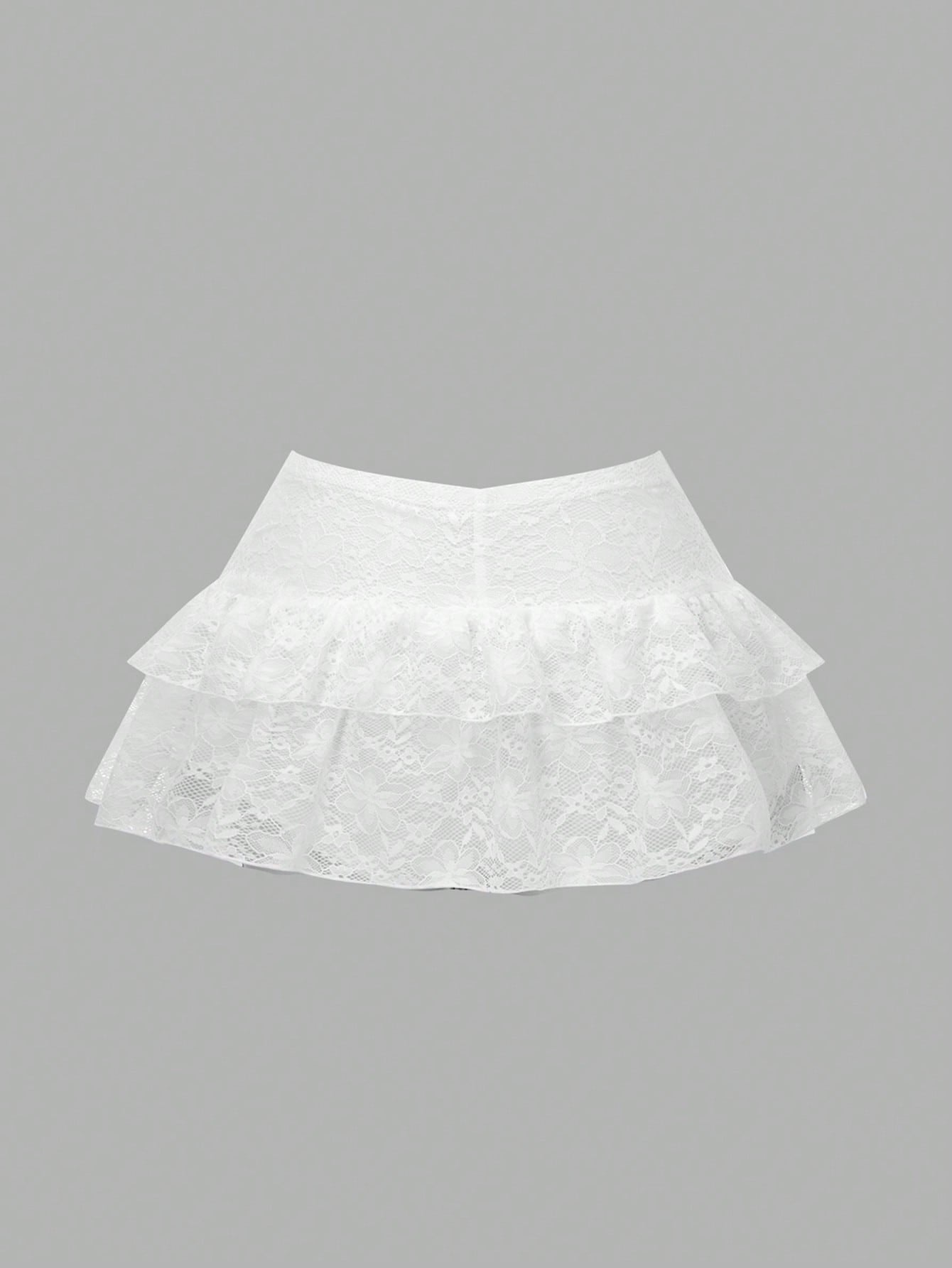 Women'S Lace Ruffle Drawstring Pleated Cute Cake Mini Skirt, Suitable for Gathering, Shopping, Party, White