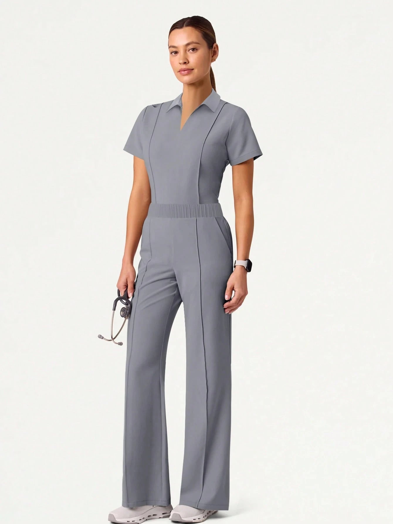Cimmuovere 2Pcs Solid Color Pocket Top and Pants Pajama Set