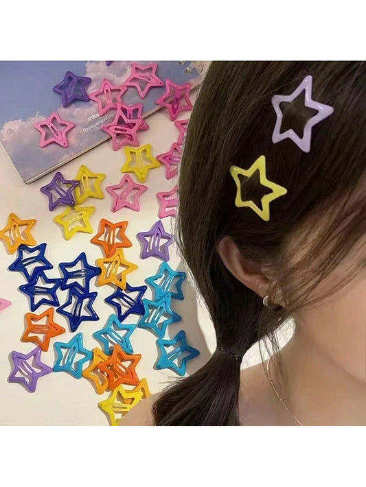 Colorful Star Metal Hair Clips for Women, Cute Girls' Five-Pointed Star Hair Clips, Side Clamp Hair Clips Headwear Decoration, Korean Hair Accessories