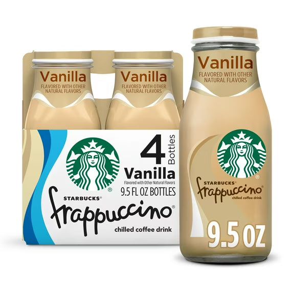Starbucks Frappuccino Bebida de Café Frío, Caramelo, Paquete de 4, Botellas de 9.5 fl oz