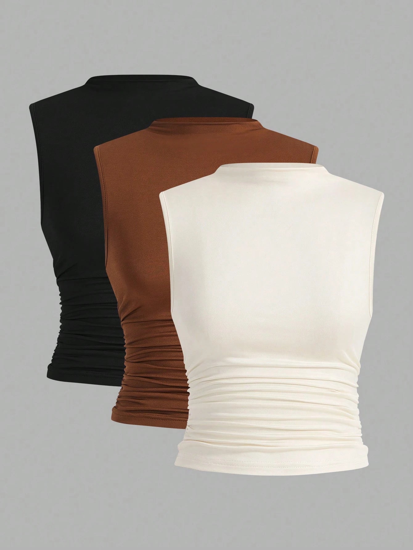 Siren Gaze 3Pcs Pleated Sleeveless Blouse Tops Summer Casual