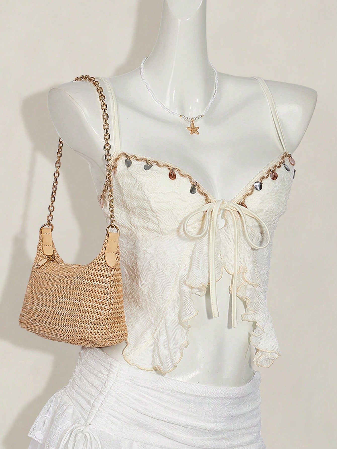 ICON Textured Jacquard Fabric Slit Hem Bohemian Style Camisole