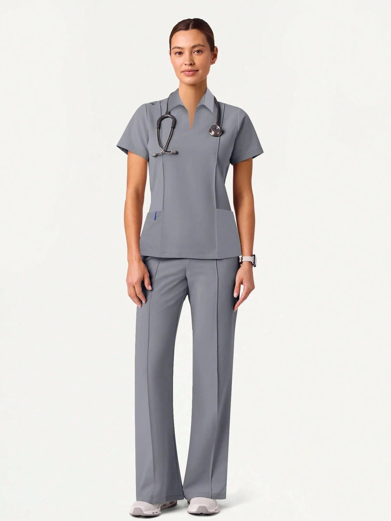 Cimmuovere 2Pcs Solid Color Pocket Top and Pants Pajama Set