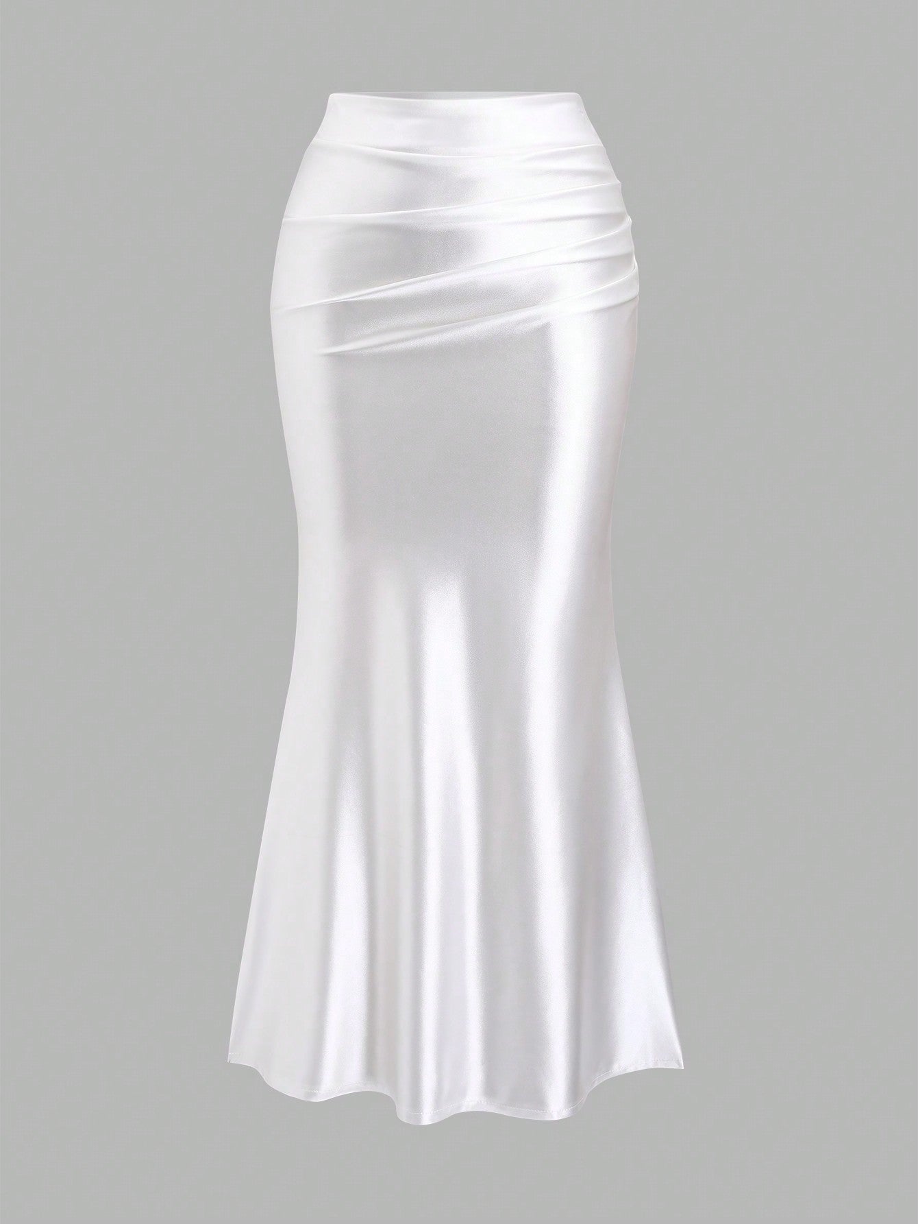 Sweetra Women'S White Pleated Fishtail Skirt, Elegant
