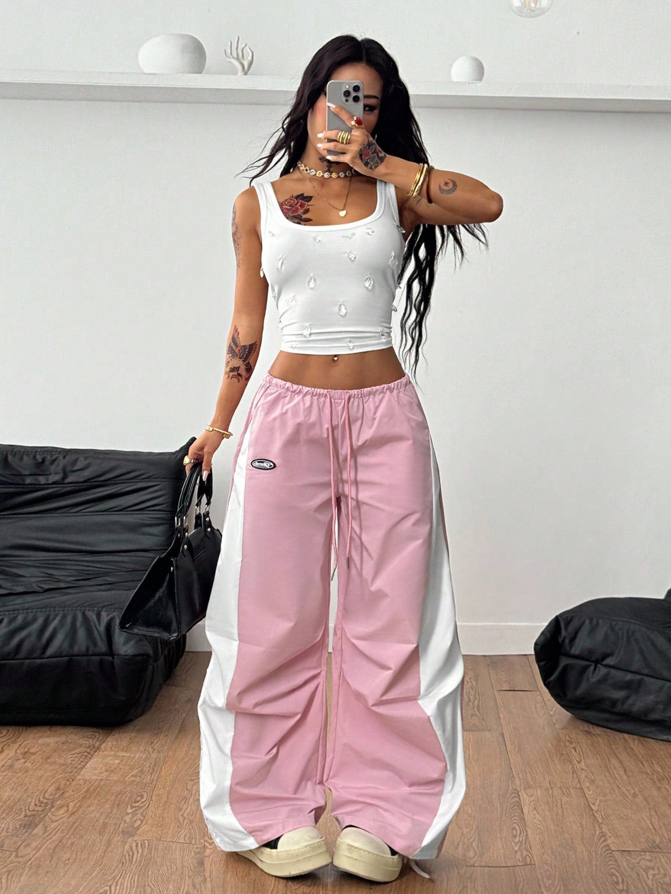 Coolane Women'S Spring and Summer Concert Streetwear Going Out Color-Blocked Parachute Pants,Cargo Pants