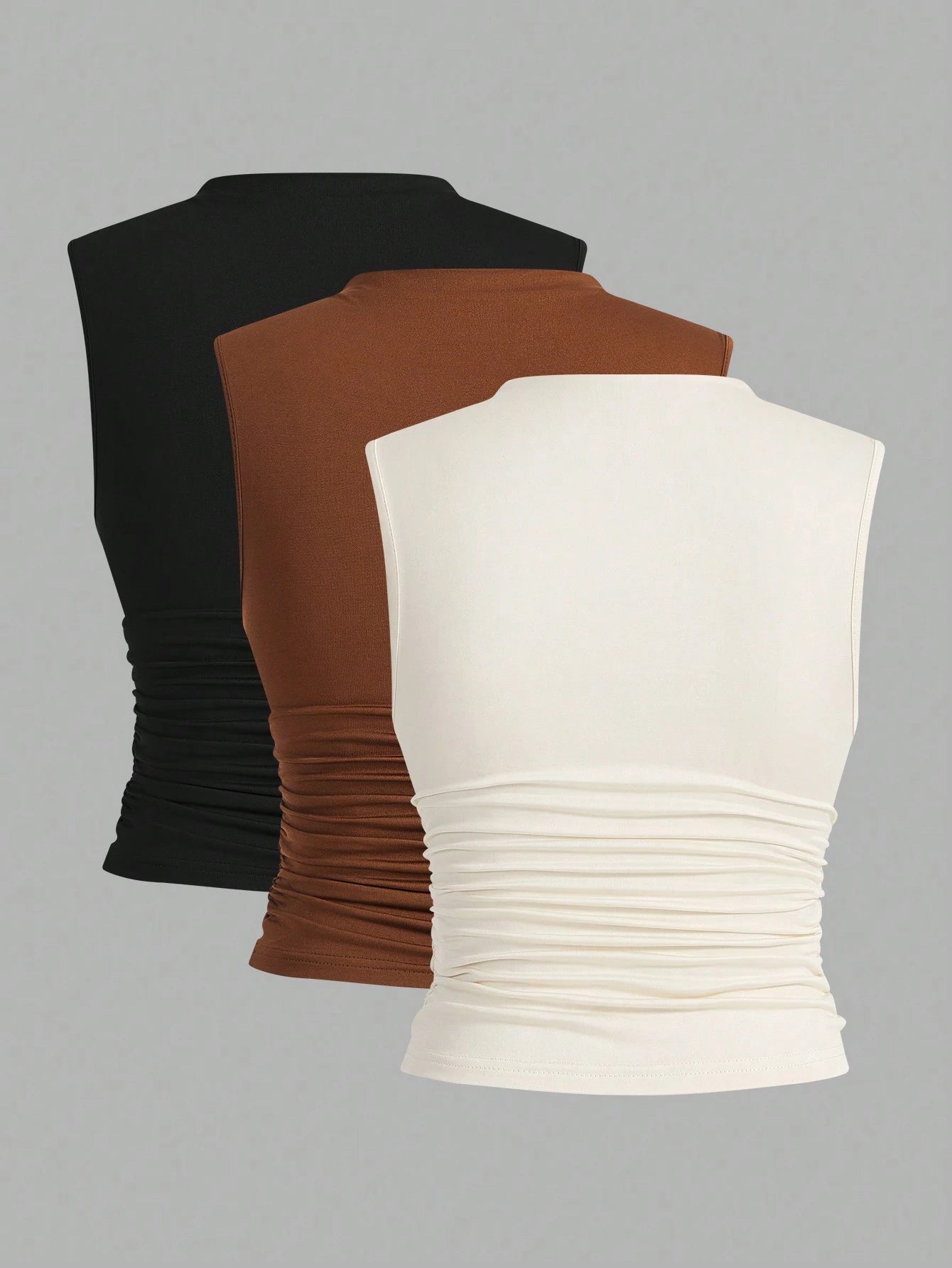 Siren Gaze 3Pcs Pleated Sleeveless Blouse Tops Summer Casual