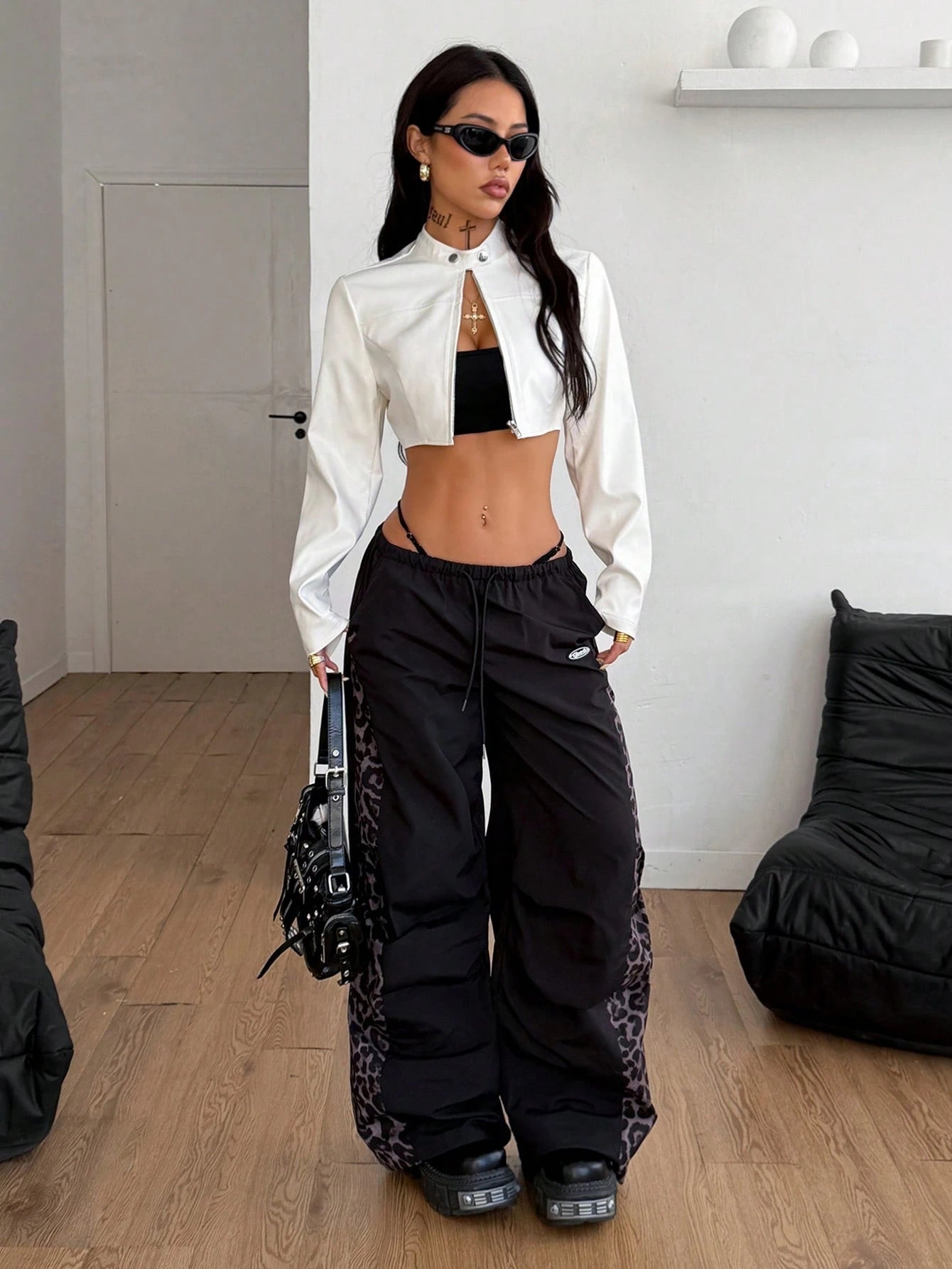 Coolane Women'S Winter Streetwear Rave Party Hippie Athleisure Y2K Basic Leather Comfortable Zip up Slim Fit Game Day White Crop Long Sleeve Coat
