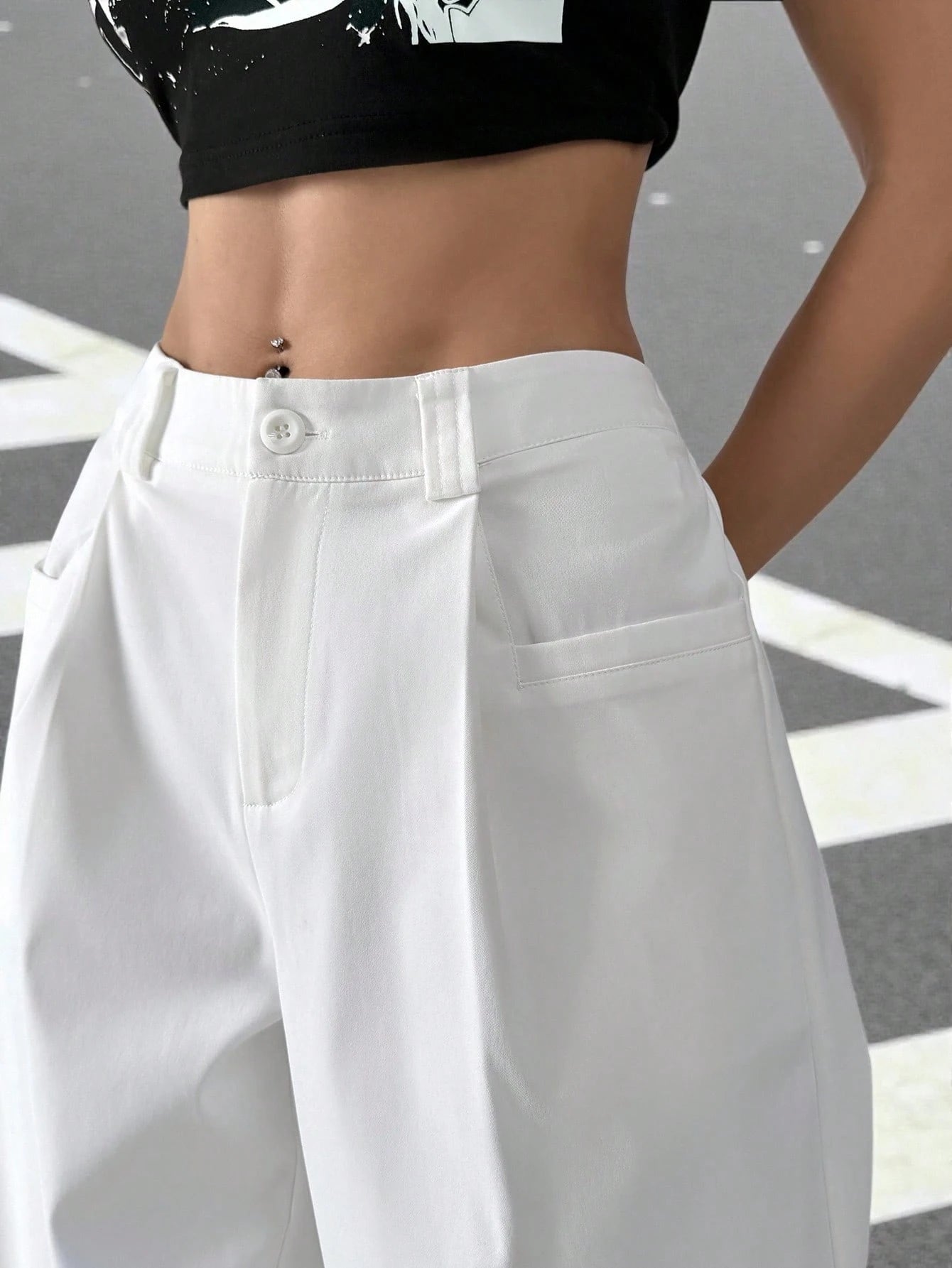 Muchica Women Spring/Summer White Cargo Vintage Oversize Wide Leg Pants