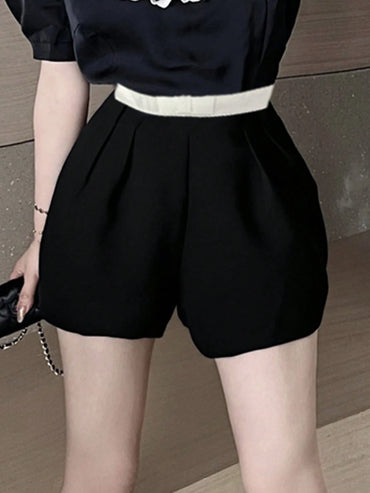 Contrast Waist Wide Leg Shorts