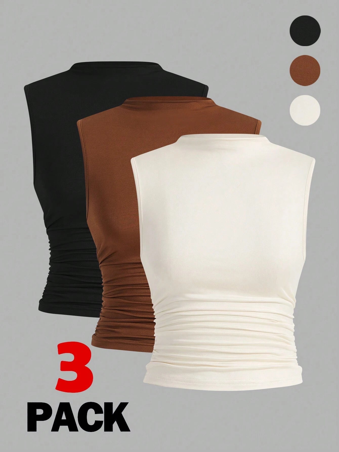 Siren Gaze 3Pcs Pleated Sleeveless Blouse Tops Summer Casual
