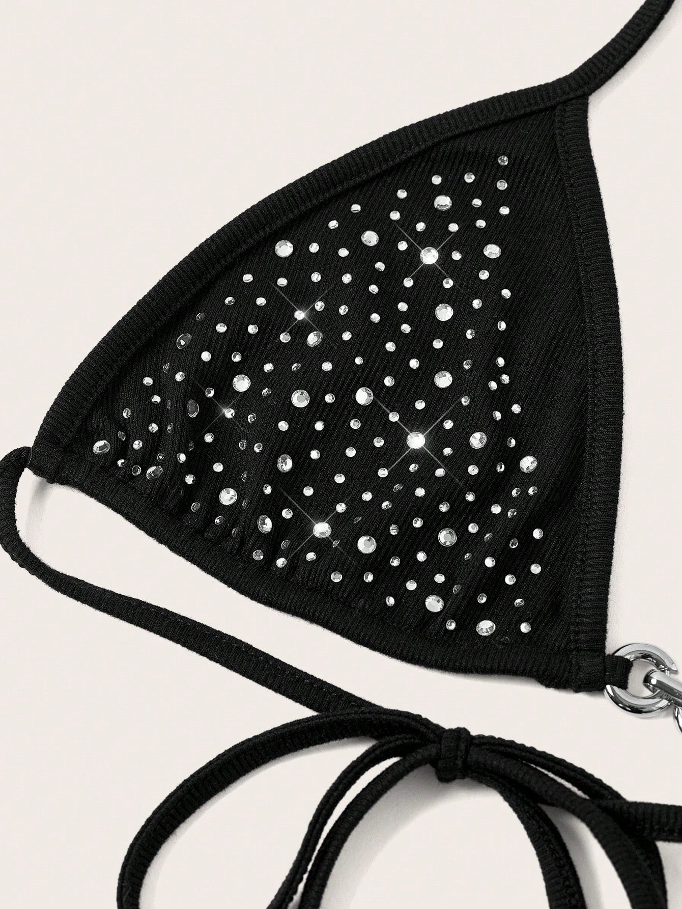 Coolane Women'S Black Halter Micro Crop Top: Rhinestone Knitted Camisole with Asymmetrical Hem for a Dazzling Night Out
