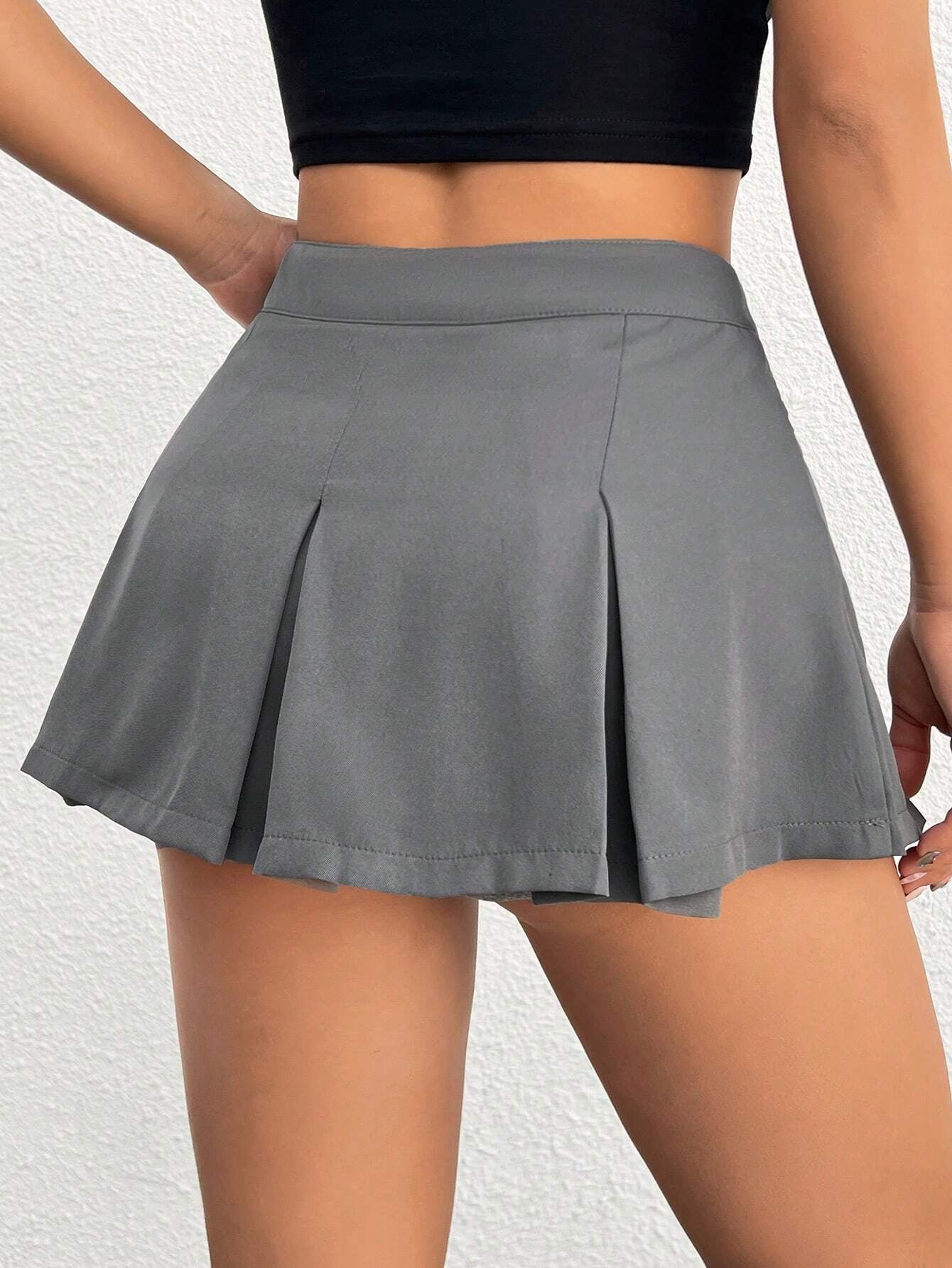 PETITE Women'S Solid Color V-Shaped Waistband Pleated Mini Skirt