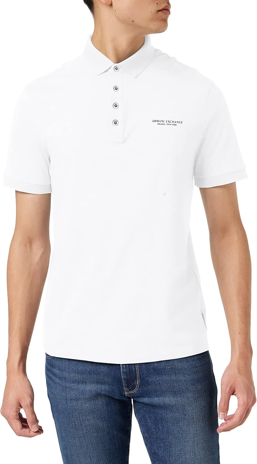 Armani Exchange Mens Short Sleeve Milano/New York Logo Jersey Polo Shirt