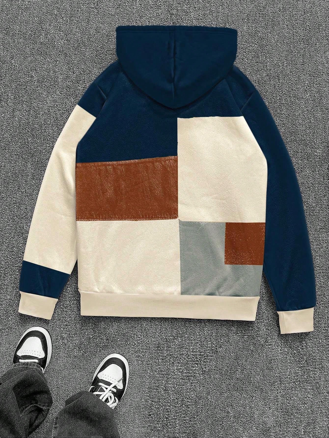 Manfinity Dauomo Men'S Artistic Retro Patchwork Print Hoodie, Colorful Comfortable Top, JESUS Cross Faith Graphic Long Sleeve Sweatshirt, Suitable for Everyday Wear