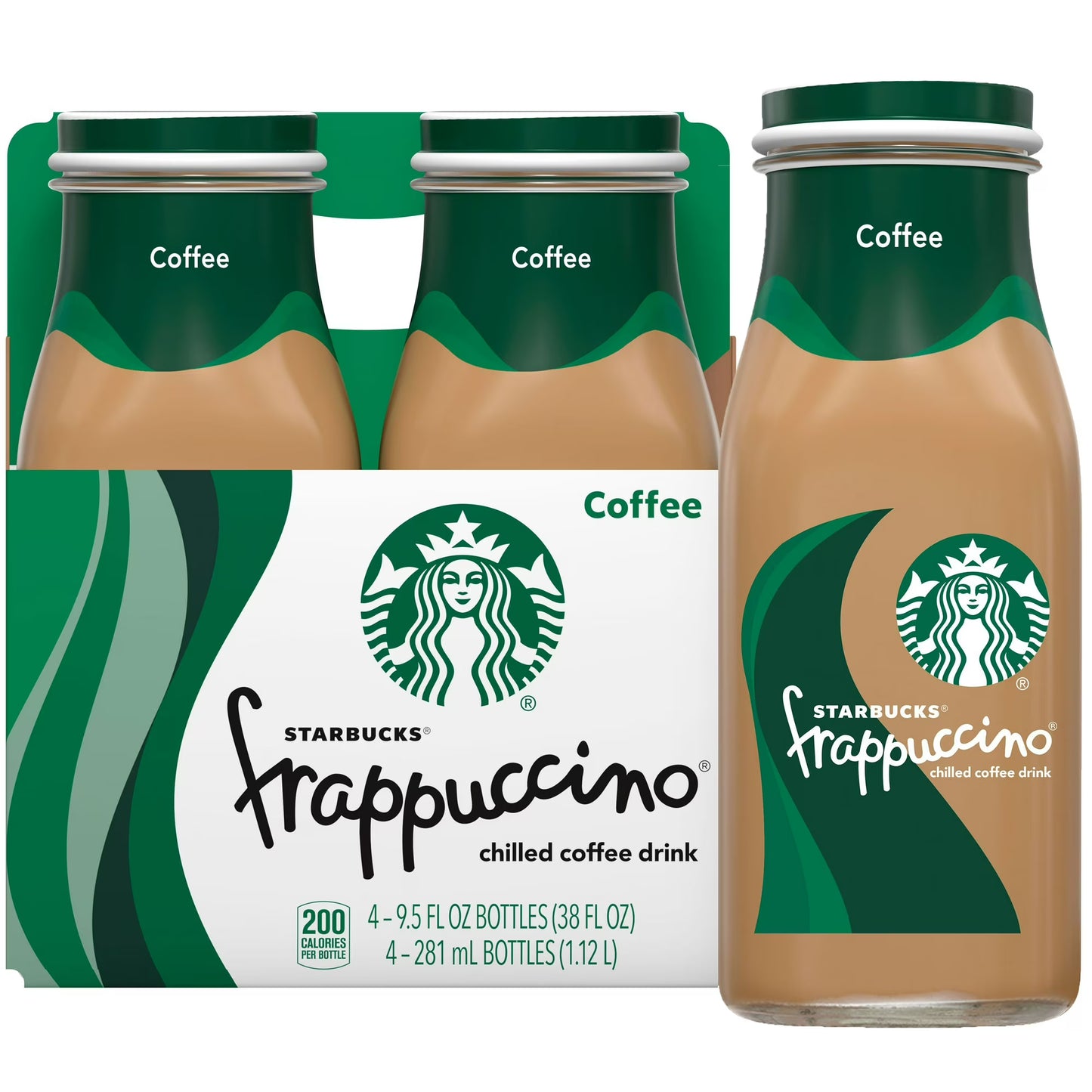 Starbucks Frappuccino Bebida de Café Frío, Caramelo, Paquete de 4, Botellas de 9.5 fl oz