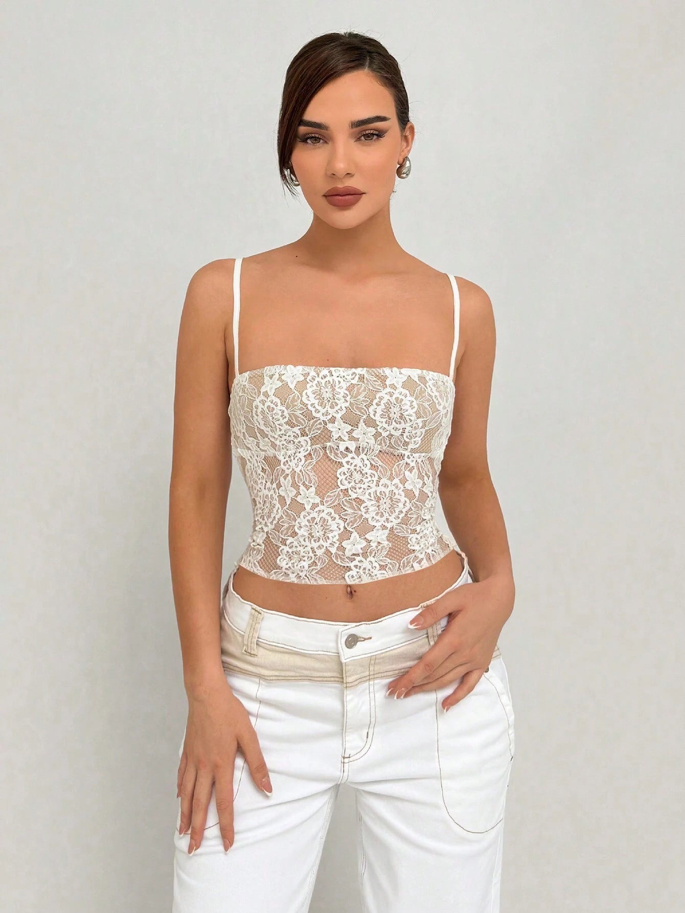 Aloruh Romantic Date Halter Lace White Women Tank Top with Backless Design