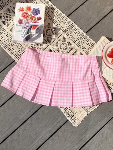 Comfortcana Spring Break Plaid Print Mini Pleated Skirt