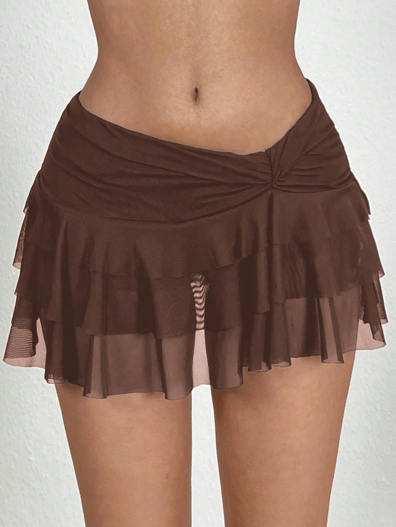 Ezwear Women Solid Color Asymmetrical Hem Pleated Waist A-Line Skirt