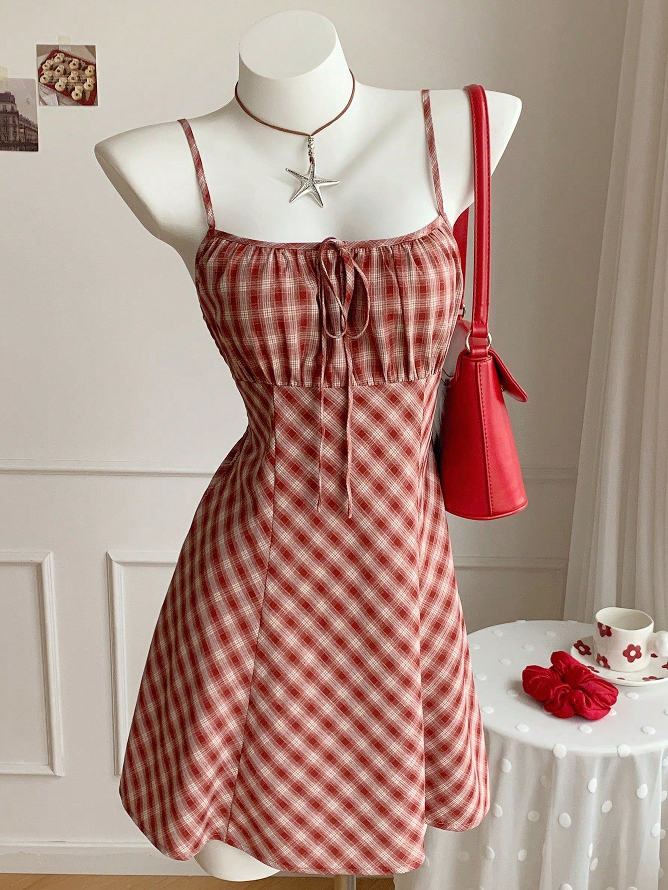 Comfortcana Fashionable Sexy Red Plaid Mini Dress for Women Winter Clothes for Women Christmas New Year Women Elegant