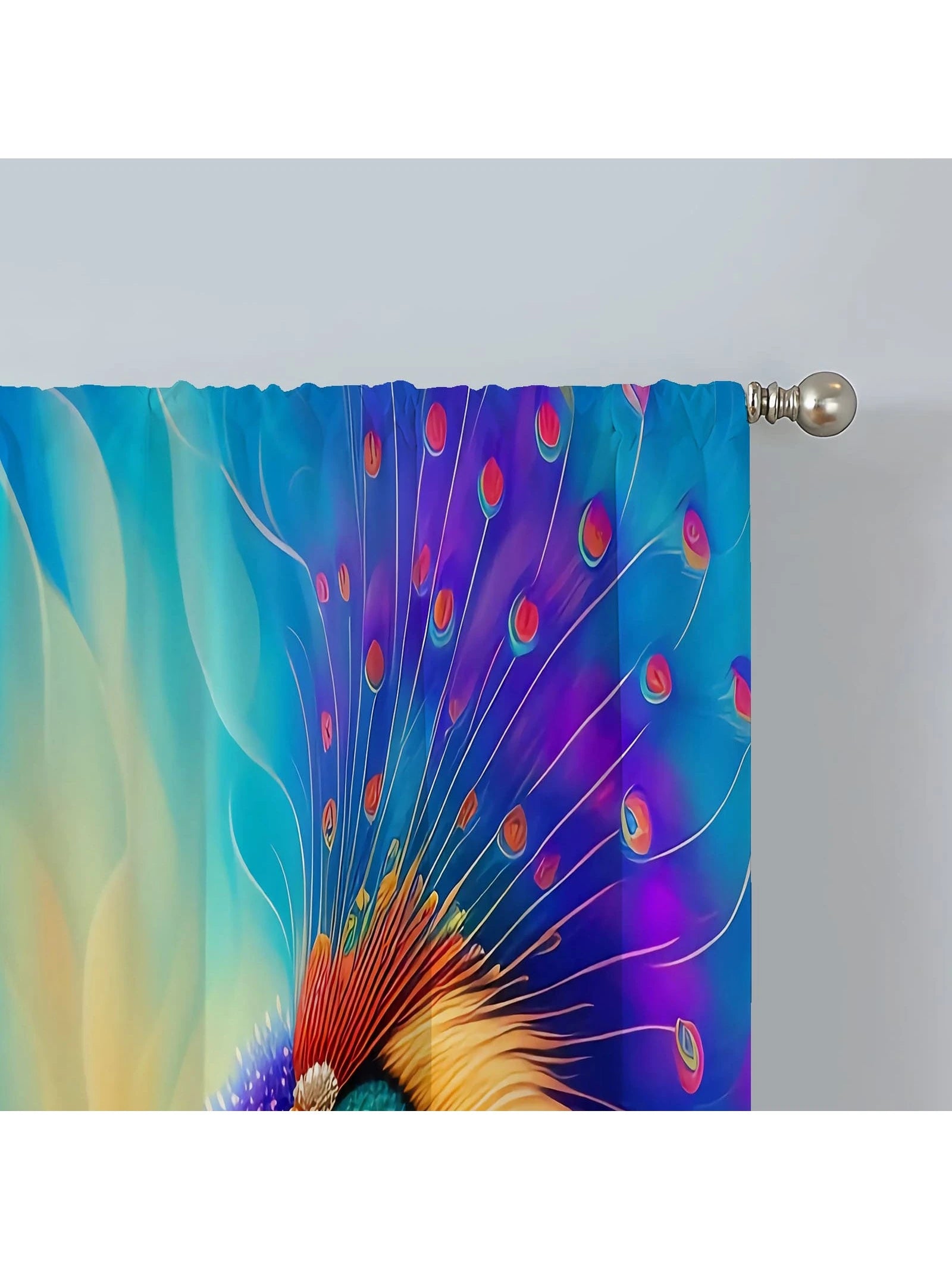 2Pcs Peacock Print Curtain