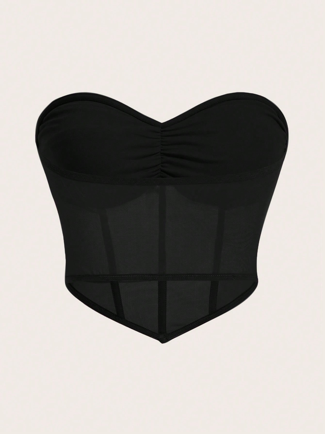 ICON Ruched Bandana Hem Mesh Tube Black Corset Top