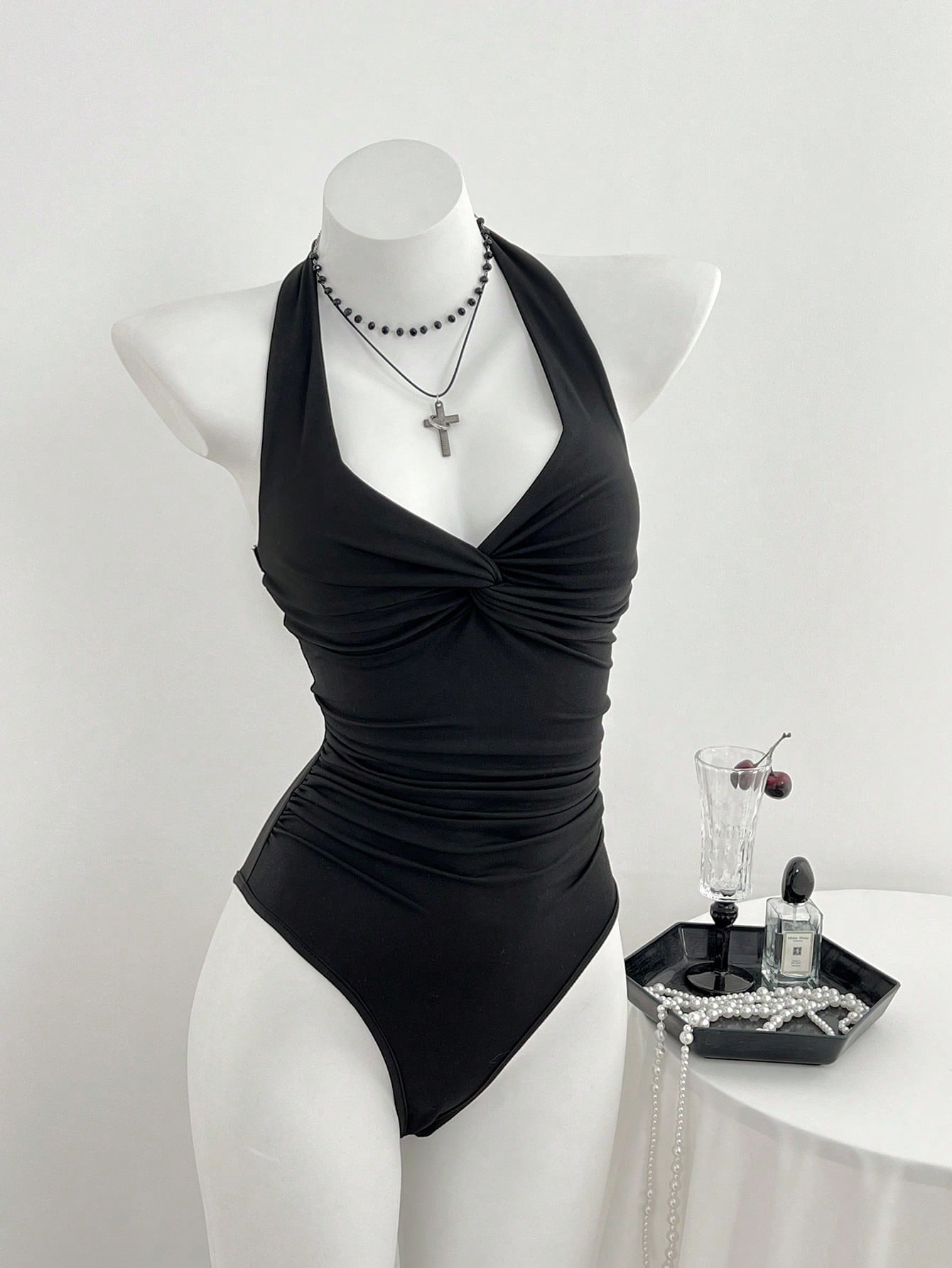 Elamini Women'S V-Neck Front Twist Casual Bodysuit, Sexy & Minimalist, Spring/Summer
