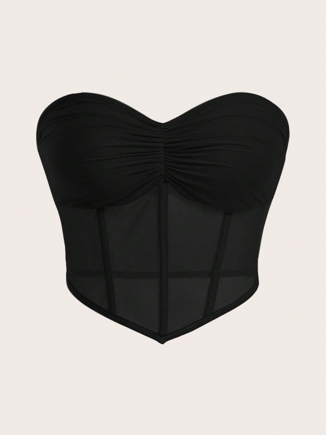 ICON Ruched Bandana Hem Mesh Tube Black Corset Top