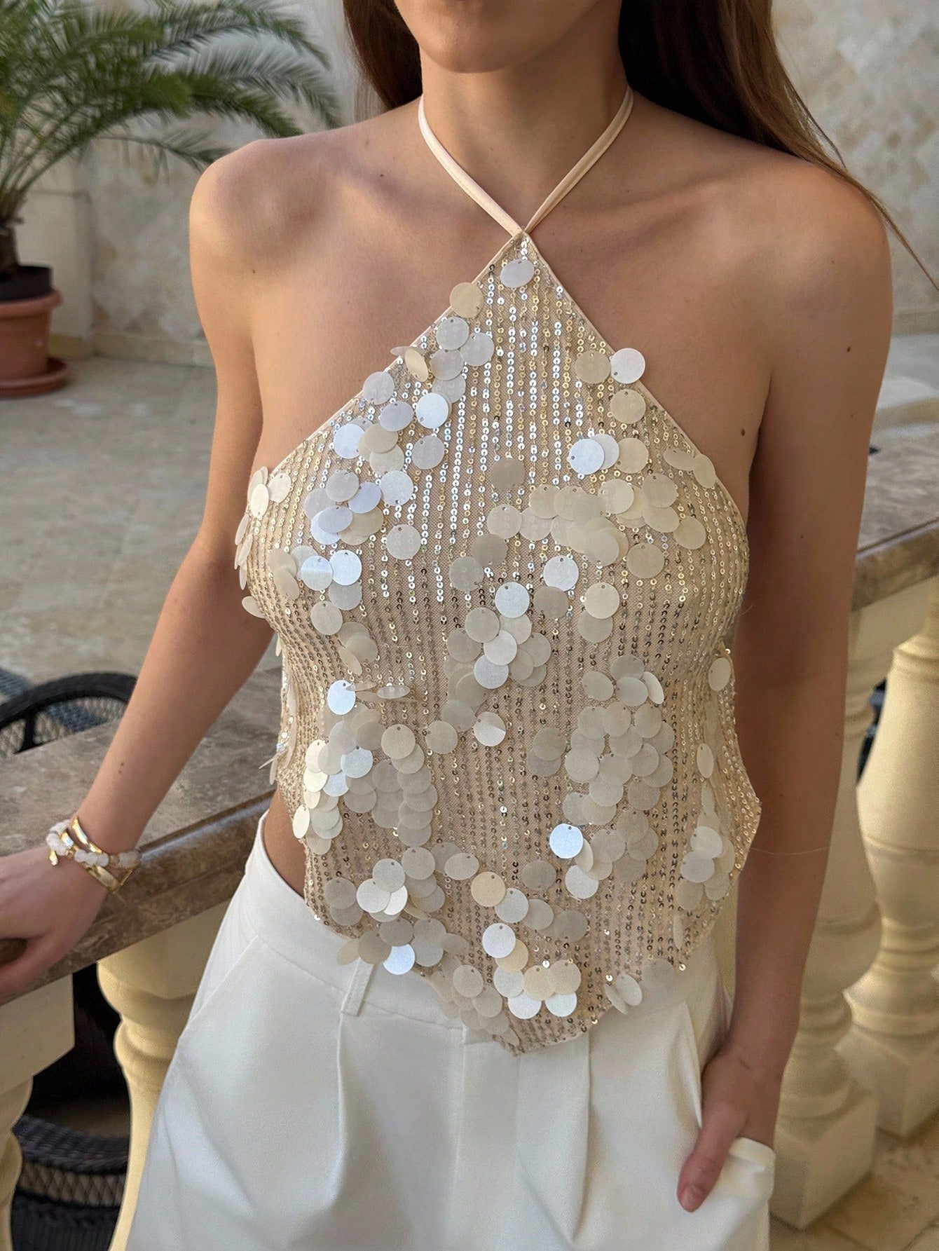 Aloruh Women'S Sexy Sequin Backless Halter Top, Beaches for Woman Tropical Vacation Raves Festival Clothes Beach Outfits for Woman Beach Vacation Vacation Outfits Woman Boho Tropical Vacation Woman Clothe Cute Tops Minimalana Business Casual Woman Commute