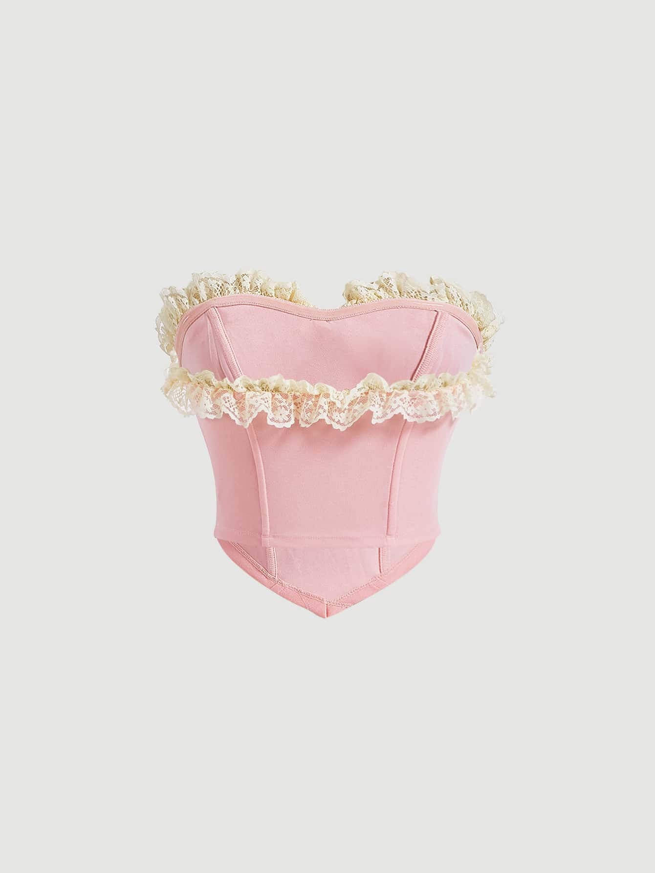 MOD Romantic Pink Corset Date Night Top Bow Front Ruffle Trim Bandana Hem Crop Tube Top