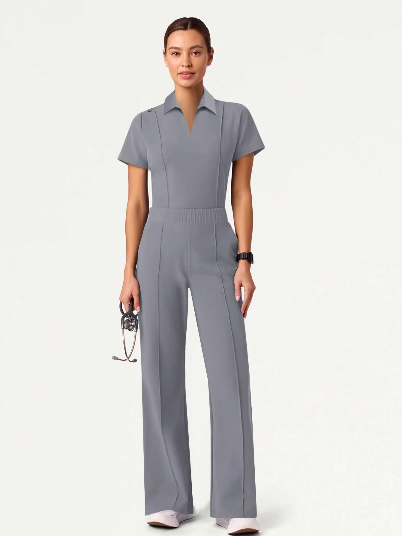 Cimmuovere 2Pcs Solid Color Pocket Top and Pants Pajama Set