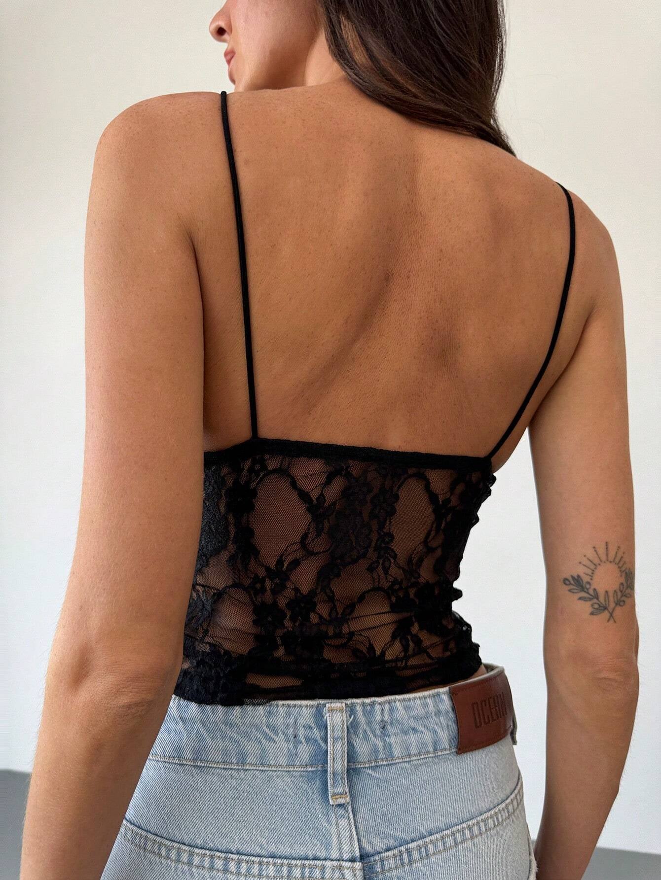 Aloruh New Sexy Lace Black Camisole Top